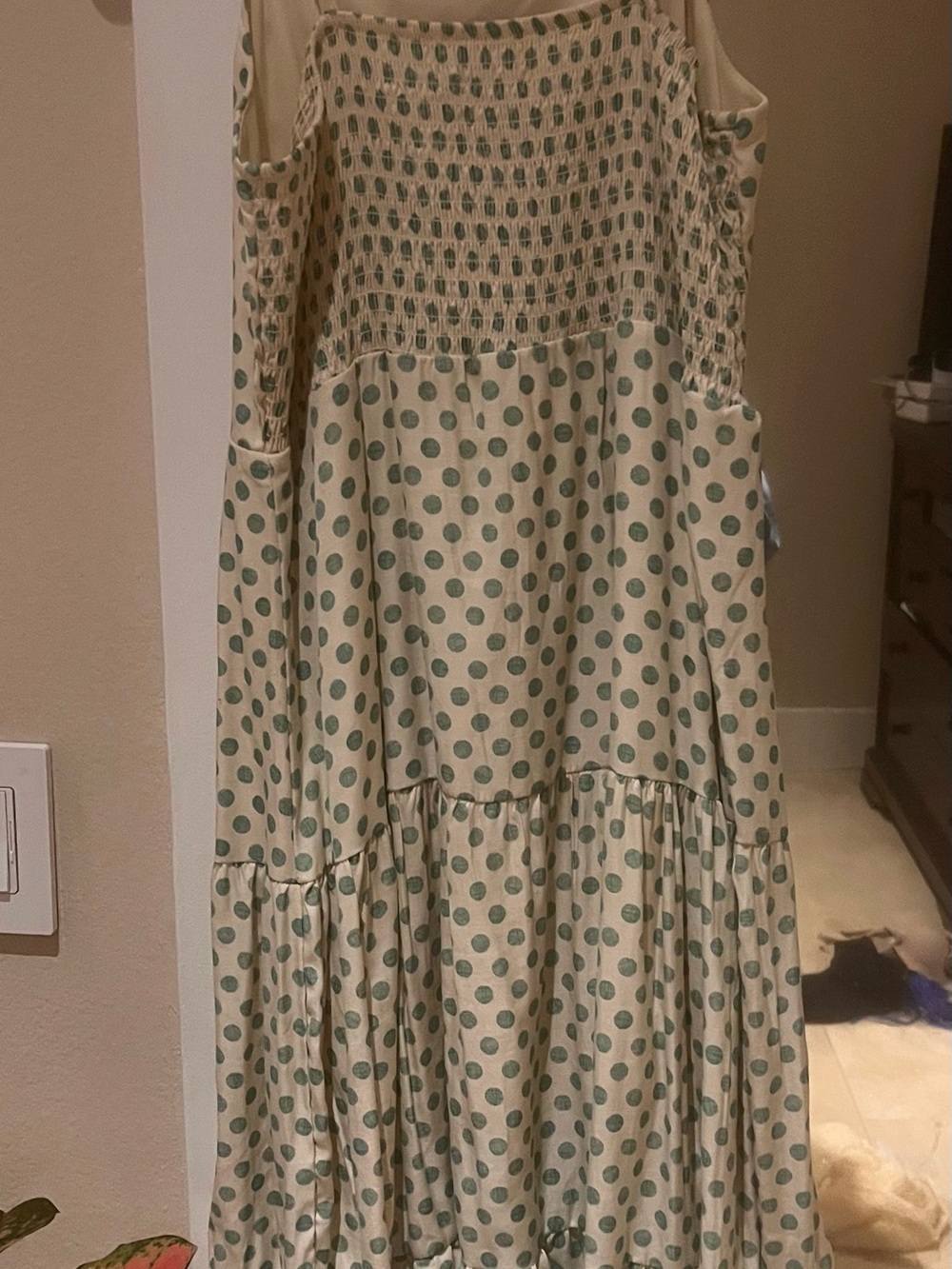 Dizzy Lizzy Cream Dress with Sage Green Polka Dots
